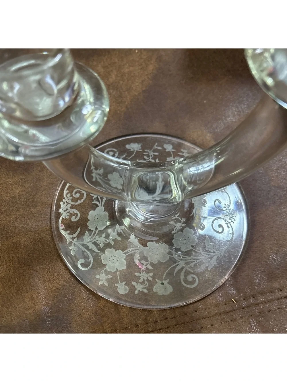Vintage Etched Glass Double Candle Holder